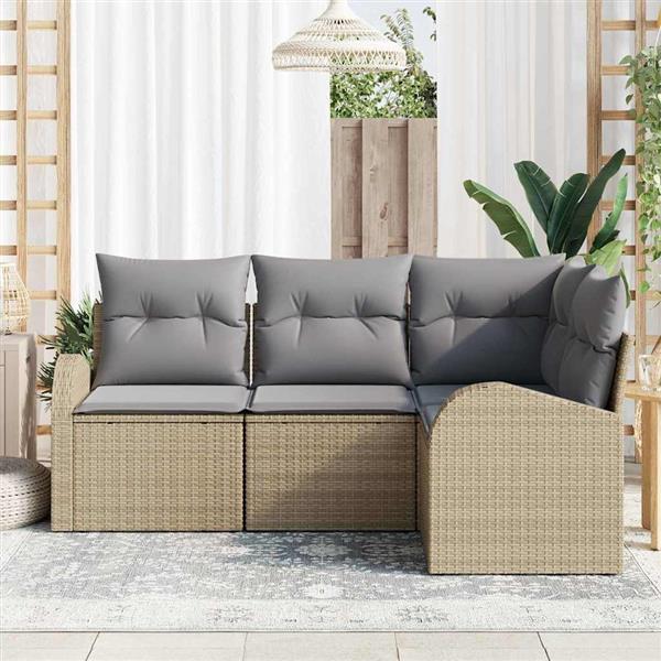 Grote foto vidaxl tuin sofa set met kussen 4 pcs beige lichtgrijs poly riet tuin en terras tuinmeubelen