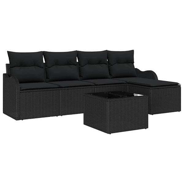 Grote foto vidaxl tuin sofa set met kussen met opslag 6 pcs beige poly riet tuin en terras tuinmeubelen