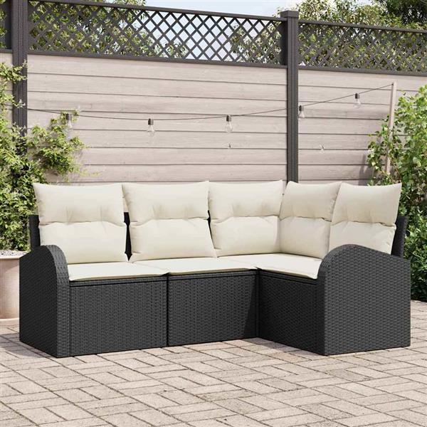 Grote foto vidaxl tuin sofa set met kussen 4 pcs zwart wit poly riet tuin en terras tuinmeubelen