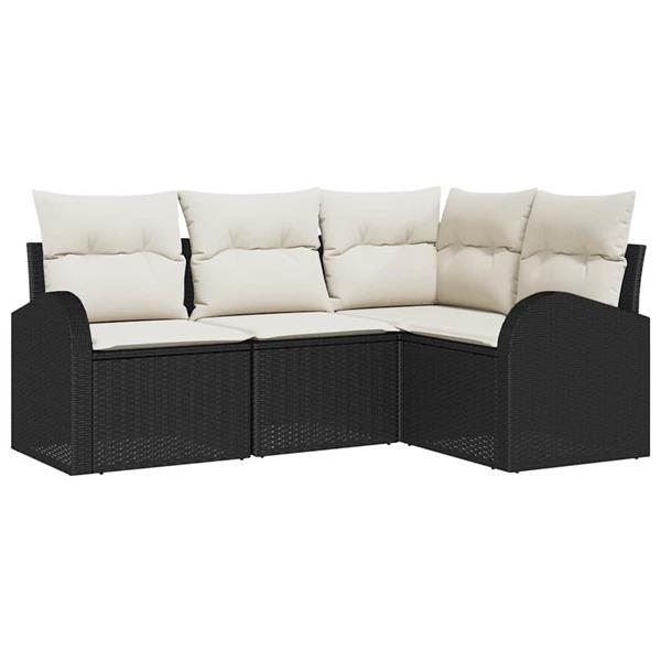 Grote foto vidaxl tuin sofa set met kussen 4 pcs zwart wit poly riet tuin en terras tuinmeubelen