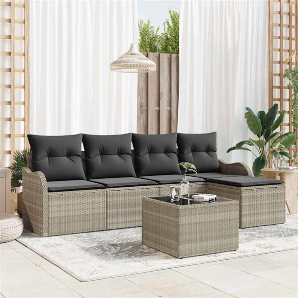 Grote foto vidaxl tuin sofa set met kussen met opslag 6 pcs grijs poly riet tuin en terras tuinmeubelen