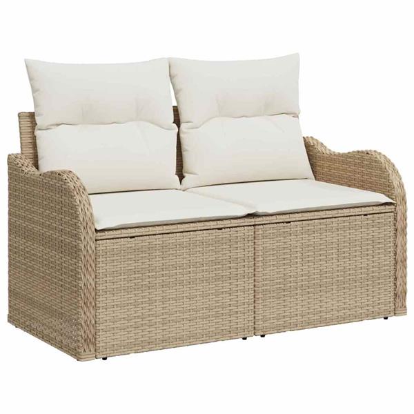 Grote foto vidaxl tuin sofa set met kussen met opslag 5 pcs beige poly riet tuin en terras tuinmeubelen