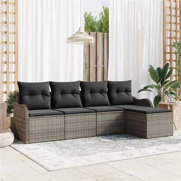 Grote foto vidaxl tuin sofa set met kussen met opslag 5 pcs grijs poly riet tuin en terras tuinmeubelen