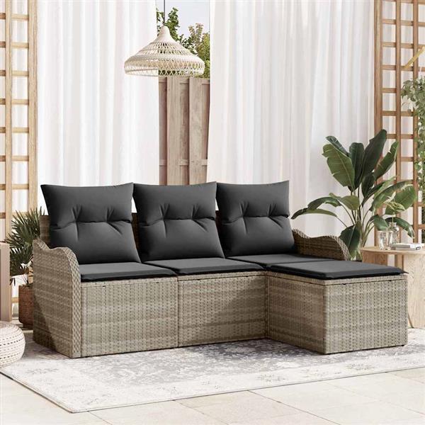 Grote foto vidaxl tuin sofa set met kussen met opslag 4 pcs lichtgrijs poly riet tuin en terras tuinmeubelen