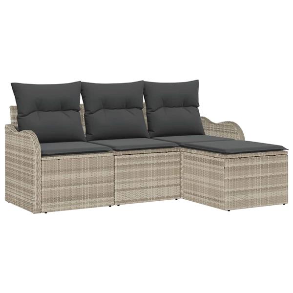 Grote foto vidaxl tuin sofa set met kussen met opslag 4 pcs lichtgrijs poly riet tuin en terras tuinmeubelen