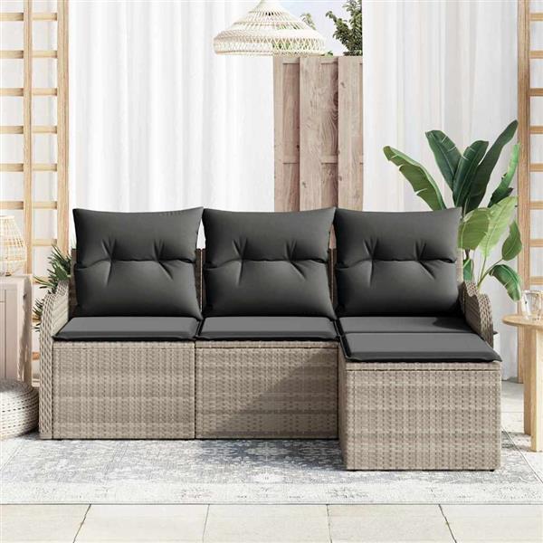 Grote foto vidaxl tuin sofa set met kussen met opslag 4 pcs lichtgrijs poly riet tuin en terras tuinmeubelen