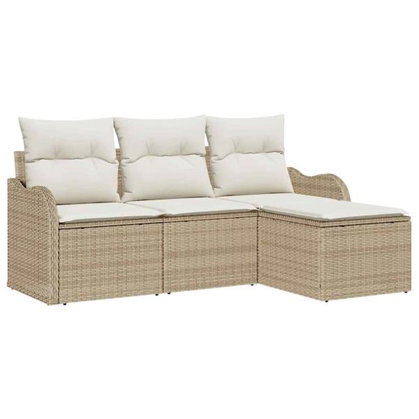 Grote foto vidaxl tuin sofa set met kussen met opslag 4 pcs beige poly riet tuin en terras tuinmeubelen