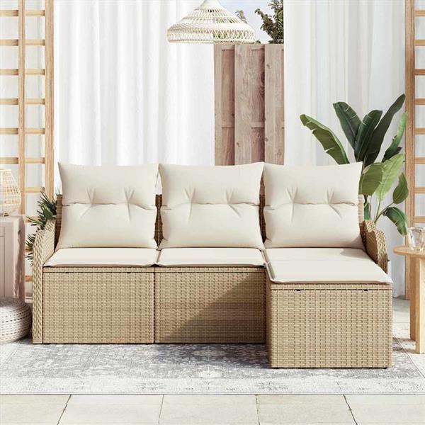 Grote foto vidaxl tuin sofa set met kussen met opslag 4 pcs beige poly riet tuin en terras tuinmeubelen
