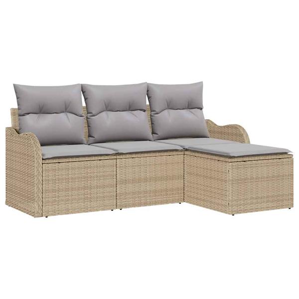 Grote foto vidaxl tuin sofa set met kussen met opslag 4 pcs beige poly riet tuin en terras tuinmeubelen
