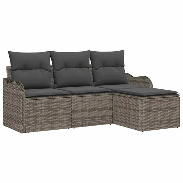 Grote foto vidaxl tuin sofa set met kussen met opslag 4 pcs grijs poly riet tuin en terras tuinmeubelen