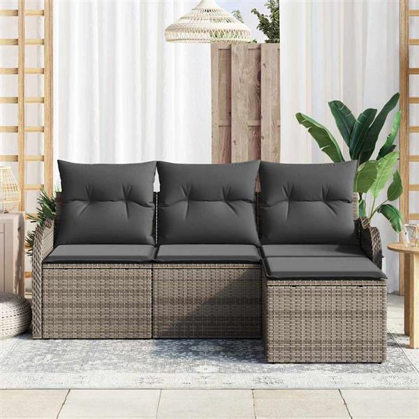 Grote foto vidaxl tuin sofa set met kussen met opslag 4 pcs grijs poly riet tuin en terras tuinmeubelen