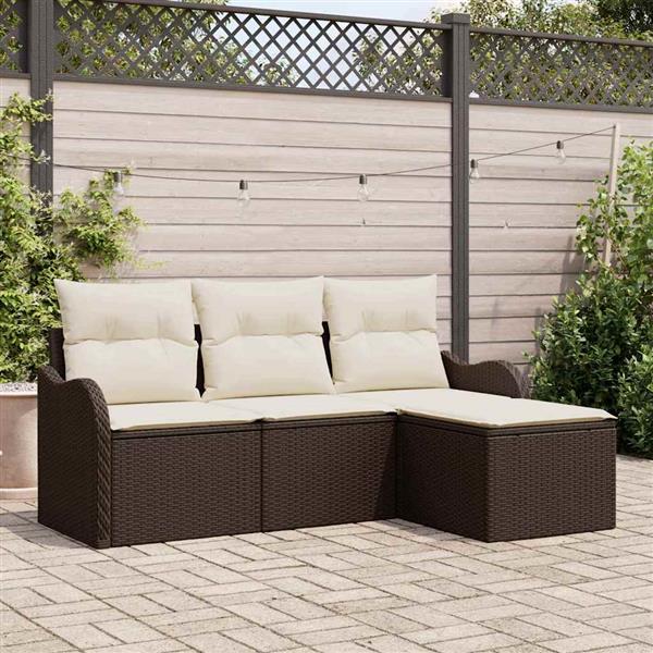 Grote foto vidaxl tuin sofa set met kussen met opslag 4 pcs bruin poly riet tuin en terras tuinmeubelen