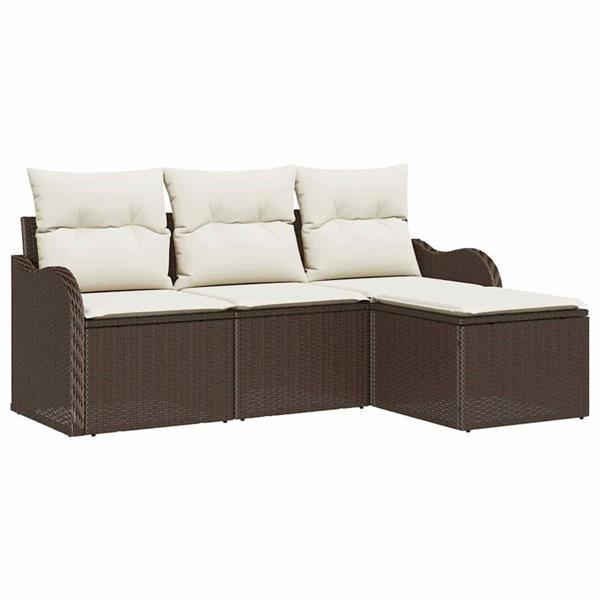 Grote foto vidaxl tuin sofa set met kussen met opslag 4 pcs bruin poly riet tuin en terras tuinmeubelen