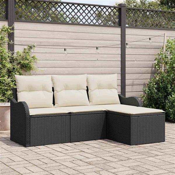 Grote foto vidaxl tuin sofa set met kussen met opslag 4 pcs zwart poly riet tuin en terras tuinmeubelen
