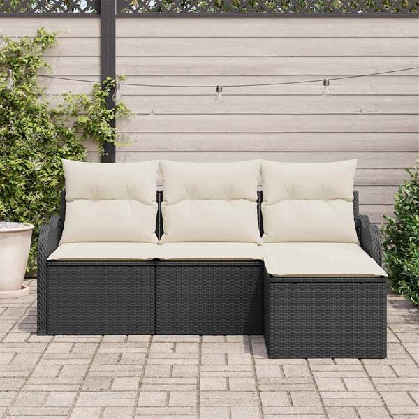 Grote foto vidaxl tuin sofa set met kussen met opslag 4 pcs zwart poly riet tuin en terras tuinmeubelen