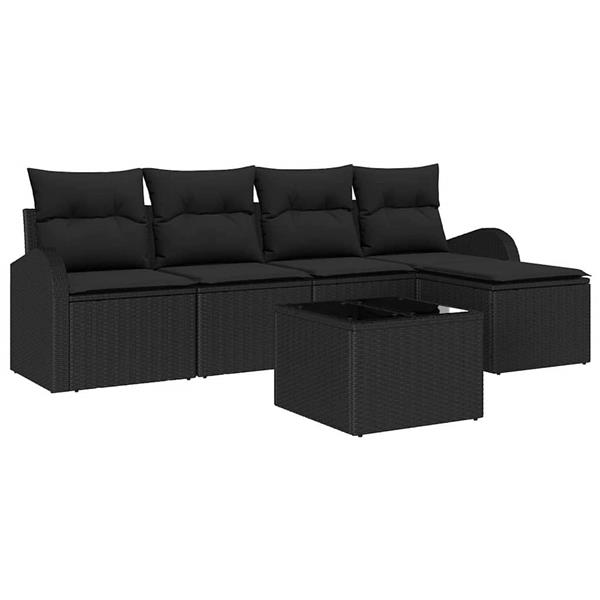 Grote foto vidaxl tuin sofa set met kussen 6 pcs zwart poly riet tuin en terras tuinmeubelen