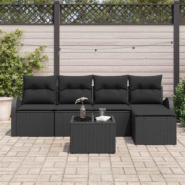Grote foto vidaxl tuin sofa set met kussen 6 pcs zwart poly riet tuin en terras tuinmeubelen