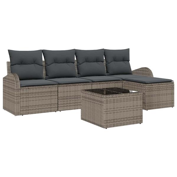 Grote foto vidaxl tuin sofa set met kussen 6 pcs grijs poly riet tuin en terras tuinmeubelen