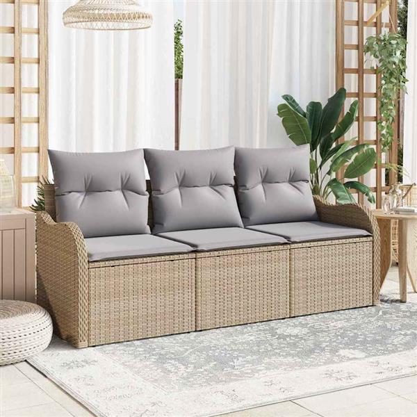 Grote foto vidaxl tuin sofa set met kussen met opslag 3 pcs beige poly riet tuin en terras tuinmeubelen