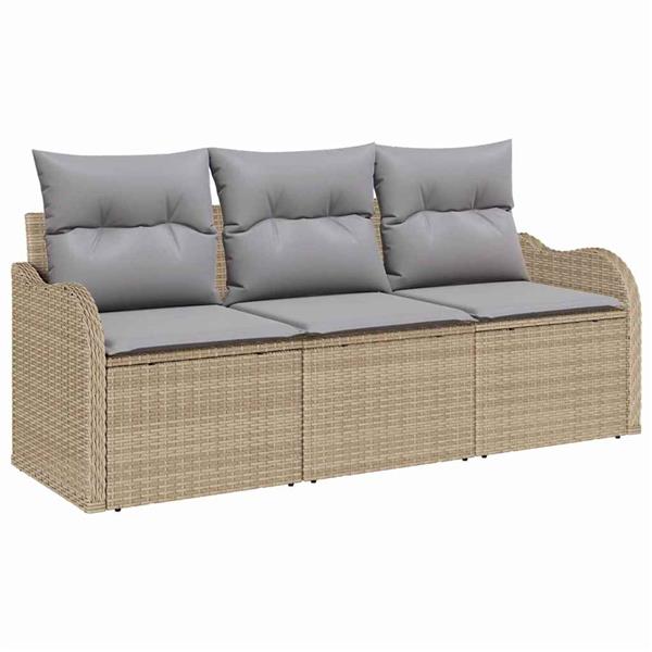 Grote foto vidaxl tuin sofa set met kussen met opslag 3 pcs beige poly riet tuin en terras tuinmeubelen