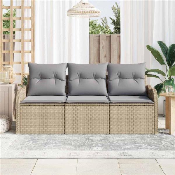 Grote foto vidaxl tuin sofa set met kussen met opslag 3 pcs beige poly riet tuin en terras tuinmeubelen