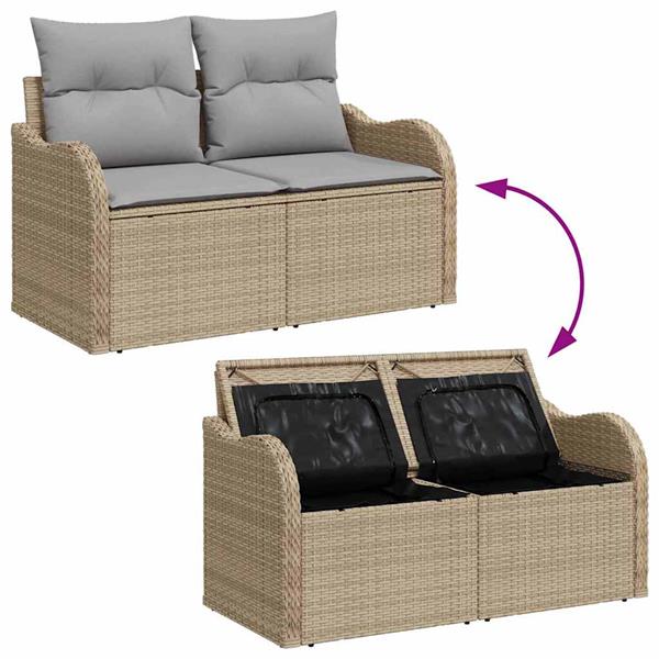 Grote foto vidaxl tuin sofa set met kussen met opslag 3 pcs beige poly riet tuin en terras tuinmeubelen