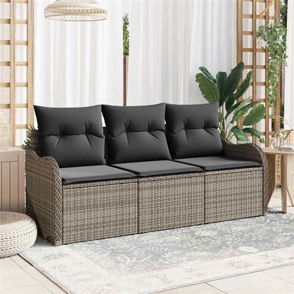 Grote foto vidaxl tuin sofa set met kussen met opslag 3 pcs grijs poly riet tuin en terras tuinmeubelen