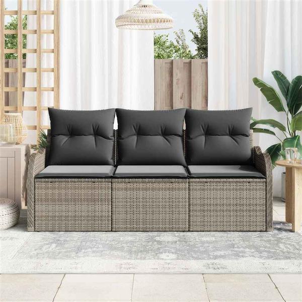 Grote foto vidaxl tuin sofa set met kussen met opslag 3 pcs grijs poly riet tuin en terras tuinmeubelen