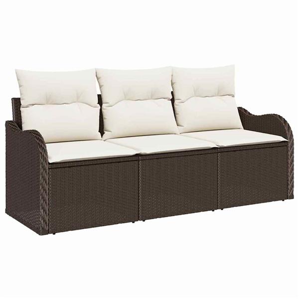 Grote foto vidaxl tuin sofa set met kussen met opslag 3 pcs bruin poly riet tuin en terras tuinmeubelen