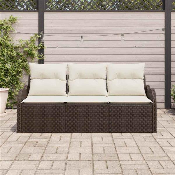 Grote foto vidaxl tuin sofa set met kussen met opslag 3 pcs bruin poly riet tuin en terras tuinmeubelen