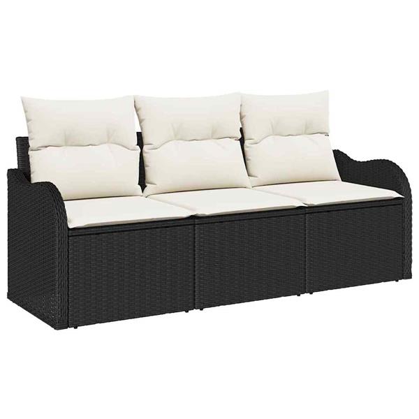 Grote foto vidaxl tuin sofa set met kussen met opslag 3 pcs zwart poly riet tuin en terras tuinmeubelen