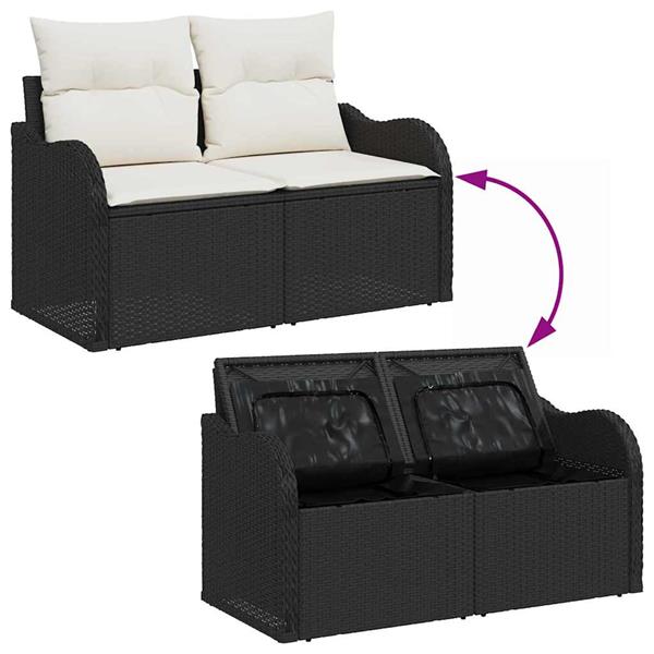 Grote foto vidaxl tuin sofa set met kussen met opslag 3 pcs zwart poly riet tuin en terras tuinmeubelen