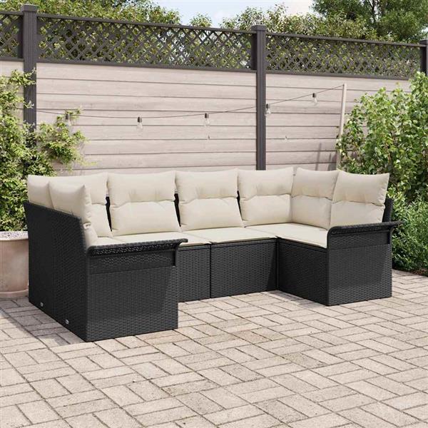Grote foto vidaxl tuin sofa set met kussen met opslag 6 pcs zwart poly riet tuin en terras tuinmeubelen