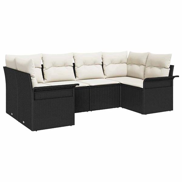Grote foto vidaxl tuin sofa set met kussen met opslag 6 pcs zwart poly riet tuin en terras tuinmeubelen