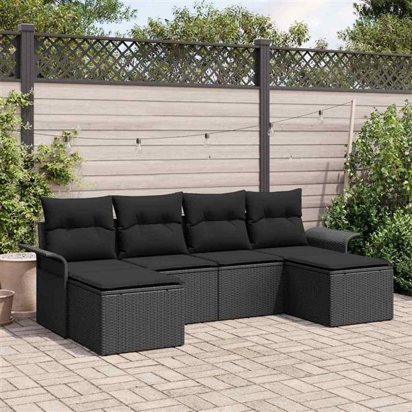 Grote foto vidaxl tuin sofa set met kussen met opslag 6 pcs zwart poly riet tuin en terras tuinmeubelen