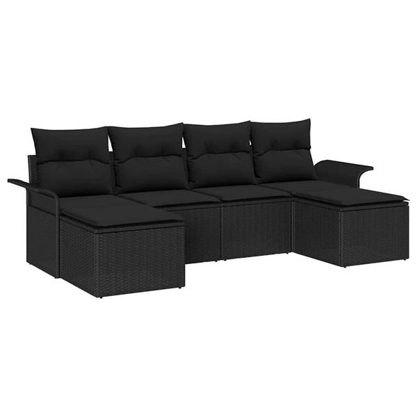 Grote foto vidaxl tuin sofa set met kussen met opslag 6 pcs zwart poly riet tuin en terras tuinmeubelen