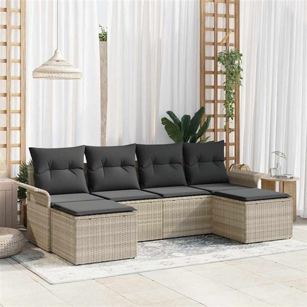 Grote foto vidaxl tuin sofa set met kussen met opslag 6 pcs lichtgrijs poly riet tuin en terras tuinmeubelen