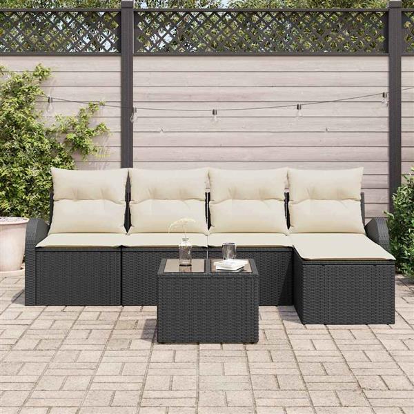 Grote foto vidaxl tuin sofa set met kussen 6 pcs zwart wit poly riet tuin en terras tuinmeubelen
