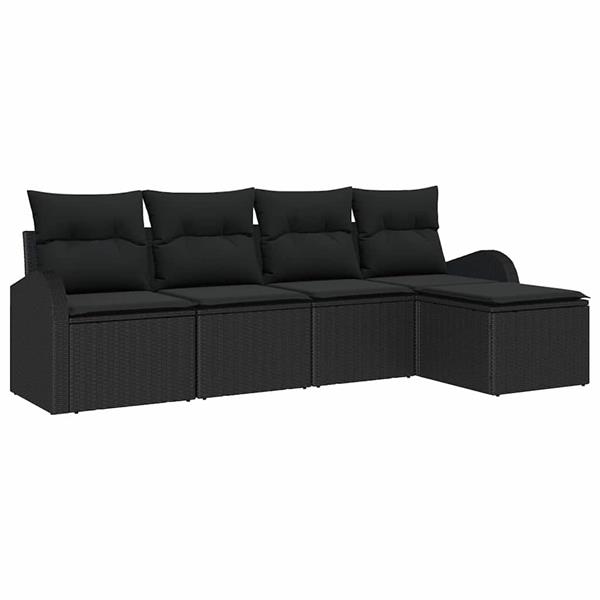 Grote foto vidaxl tuin sofa set met kussen 5 pcs zwart poly riet tuin en terras tuinmeubelen