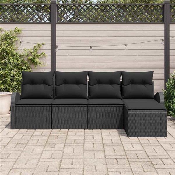 Grote foto vidaxl tuin sofa set met kussen 5 pcs zwart poly riet tuin en terras tuinmeubelen