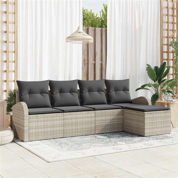 Grote foto vidaxl tuin sofa set met kussen 5 pcs lichtgrijs poly riet tuin en terras tuinmeubelen