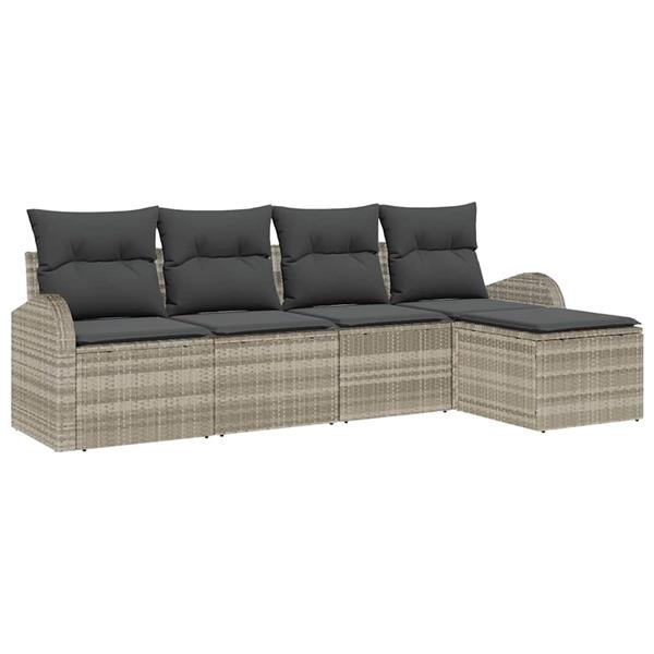 Grote foto vidaxl tuin sofa set met kussen 5 pcs lichtgrijs poly riet tuin en terras tuinmeubelen