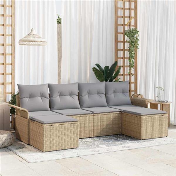 Grote foto vidaxl tuin sofa set met kussen met opslag 6 pcs beige poly riet tuin en terras tuinmeubelen