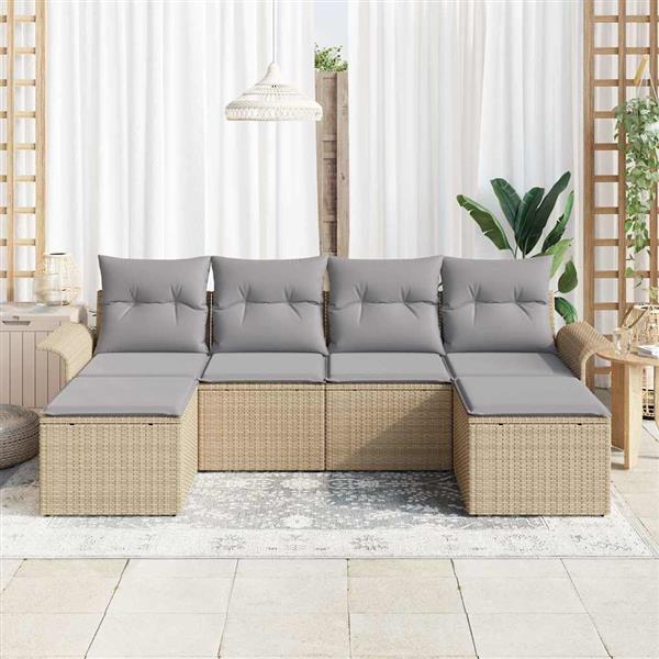 Grote foto vidaxl tuin sofa set met kussen met opslag 6 pcs beige poly riet tuin en terras tuinmeubelen