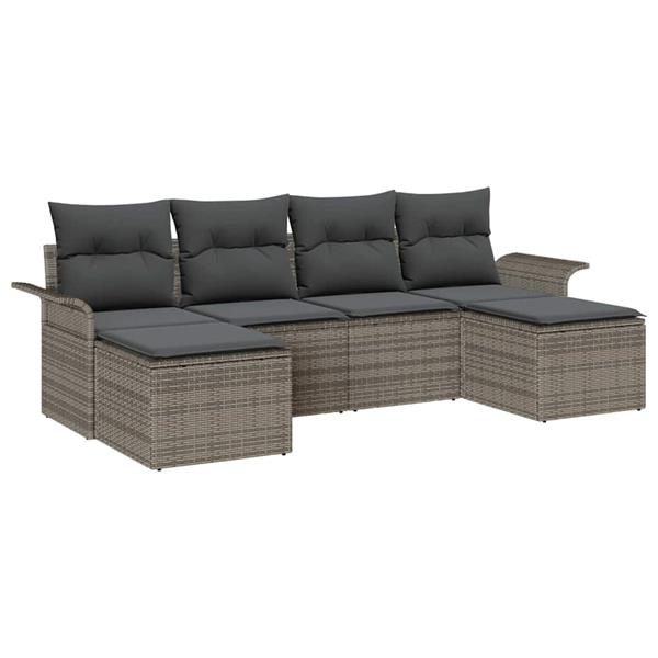 Grote foto vidaxl tuin sofa set met kussen met opslag 6 pcs grijs poly riet tuin en terras tuinmeubelen