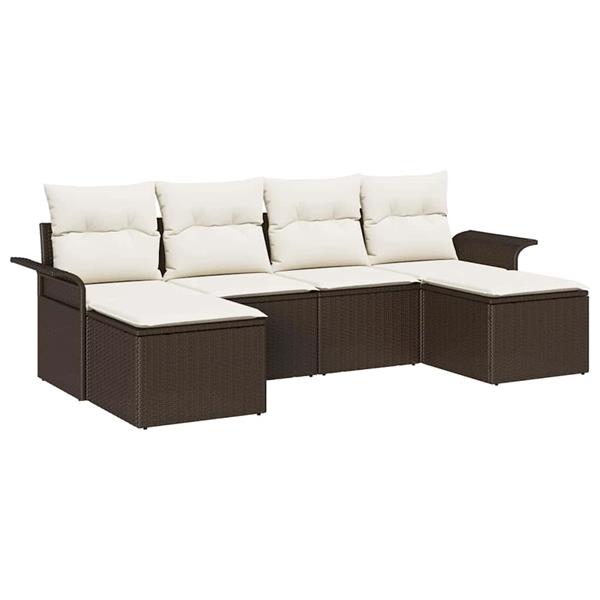 Grote foto vidaxl tuin sofa set met kussen met opslag 6 pcs bruin poly riet tuin en terras tuinmeubelen