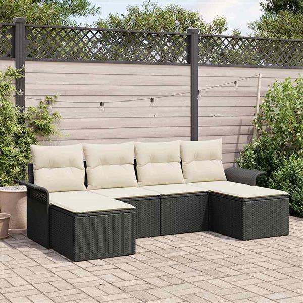 Grote foto vidaxl tuin sofa set met kussen met opslag 6 pcs zwart poly riet tuin en terras tuinmeubelen