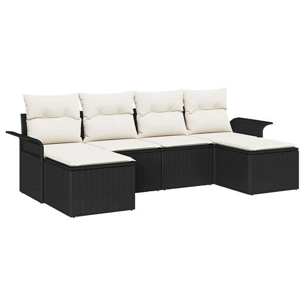 Grote foto vidaxl tuin sofa set met kussen met opslag 6 pcs zwart poly riet tuin en terras tuinmeubelen