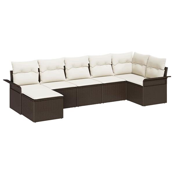 Grote foto vidaxl tuin sofa set met kussen met opslag 7 pcs bruin poly riet tuin en terras tuinmeubelen