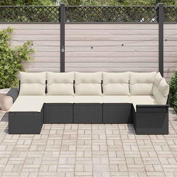 Grote foto vidaxl tuin sofa set met kussen met opslag 7 pcs zwart poly riet tuin en terras tuinmeubelen
